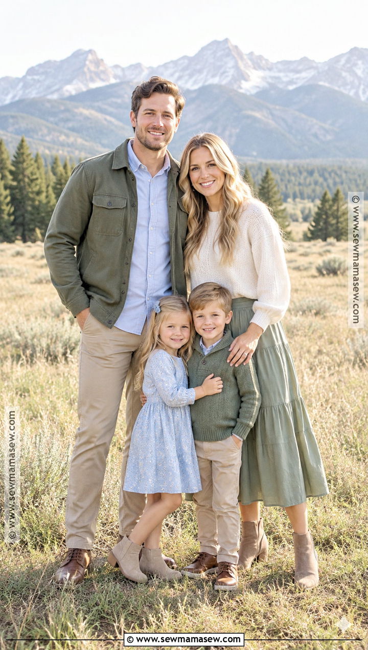 Sage Green And Soft Blue Family Fall Picture Outfits - 15 cute family fall picture outfits