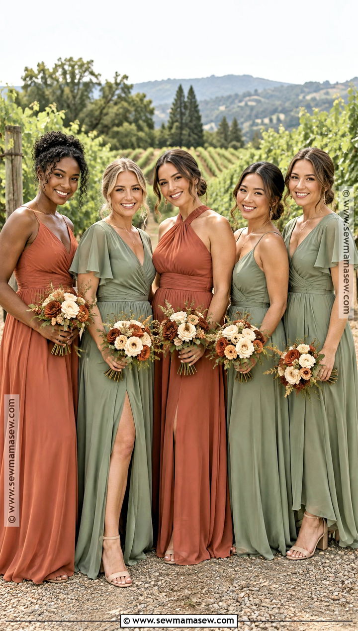 Sage Green And Terracotta Bridesmaid Dresses - 15 September Bridesmaid Dresses Color Palettes