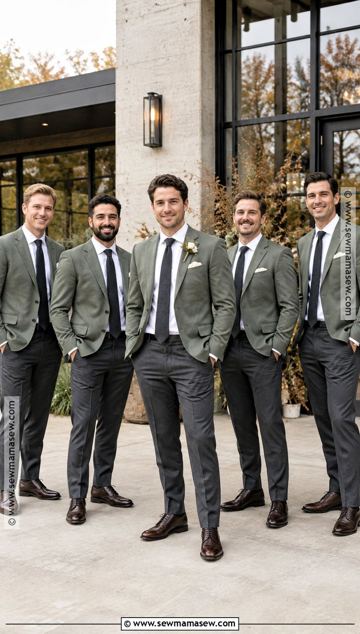 Sage Green Blazer With Charcoal Trousers - 15 fall wedding groomsmen attire sage green ideas