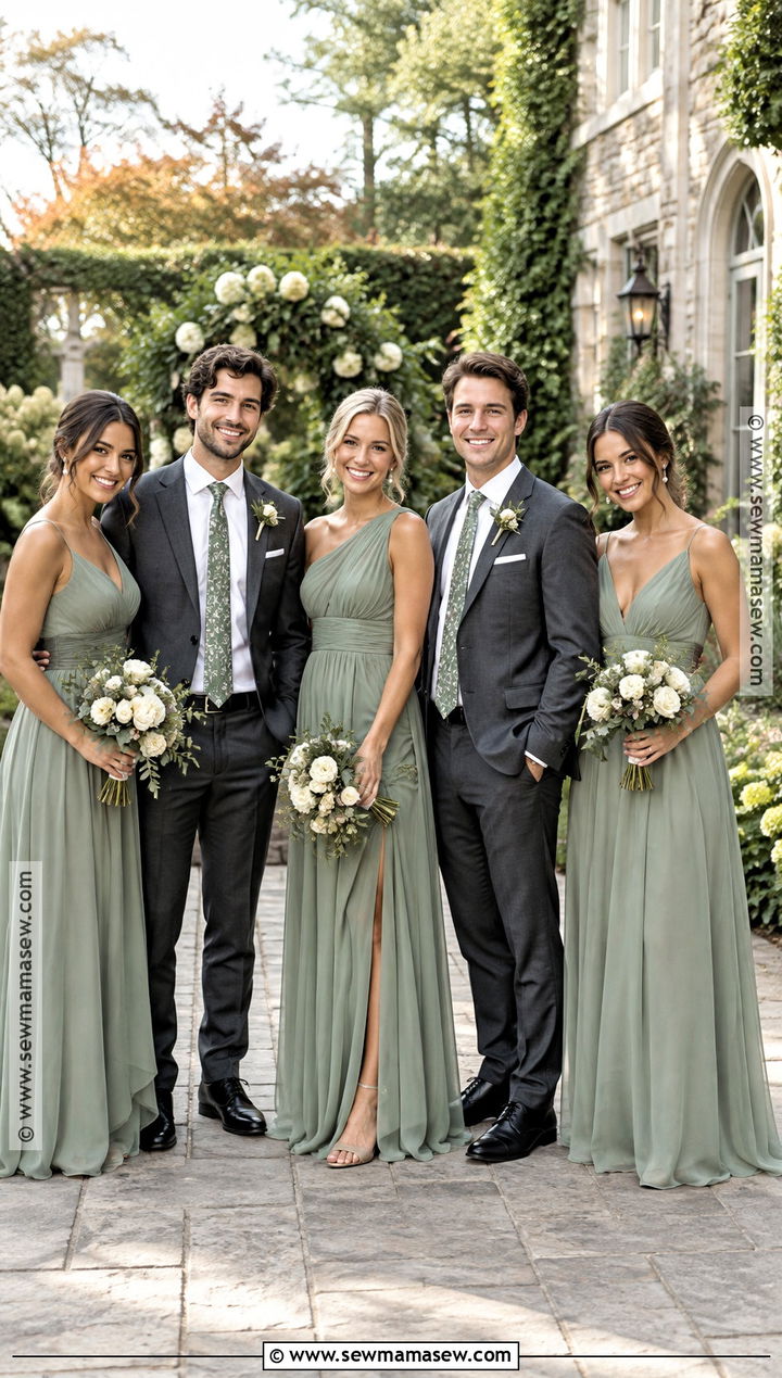 Sage Green Bridesmaid Dresses With Charcoal Groomsmen Suits - 15 fall wedding bridesmaid dresses and groomsmen