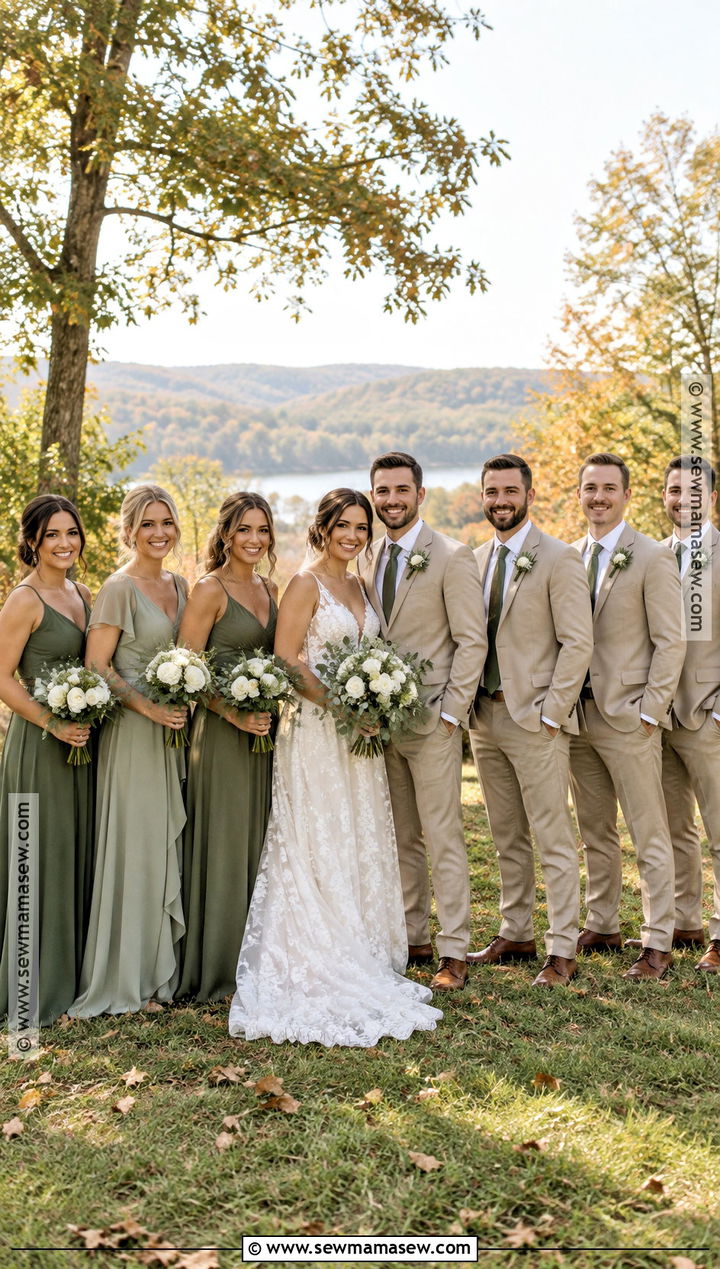 Sage Green Bridesmaid Dresses With Tan Groomsmen - 15 fall bridesmaid dresses mismatched with groomsmen
