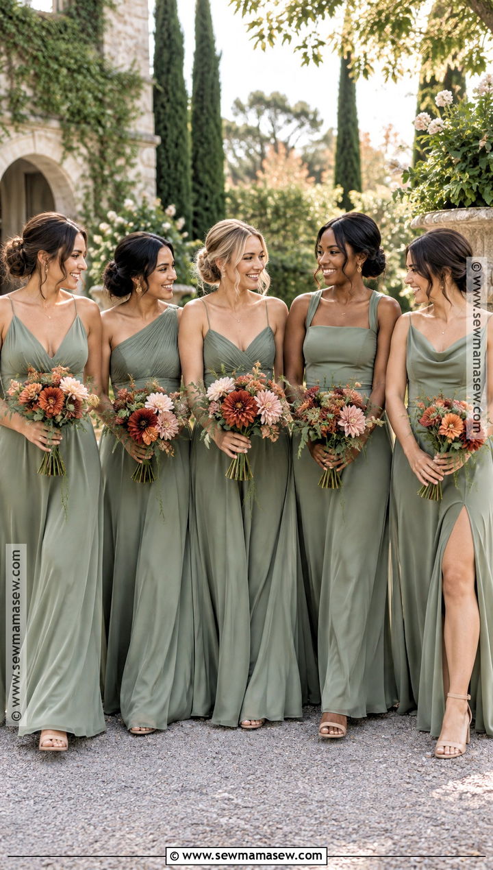 Sage Green Bridesmaid Dresses With Terracotta Flowers - 20 wedding color schemes fall september bridesmaid dresses