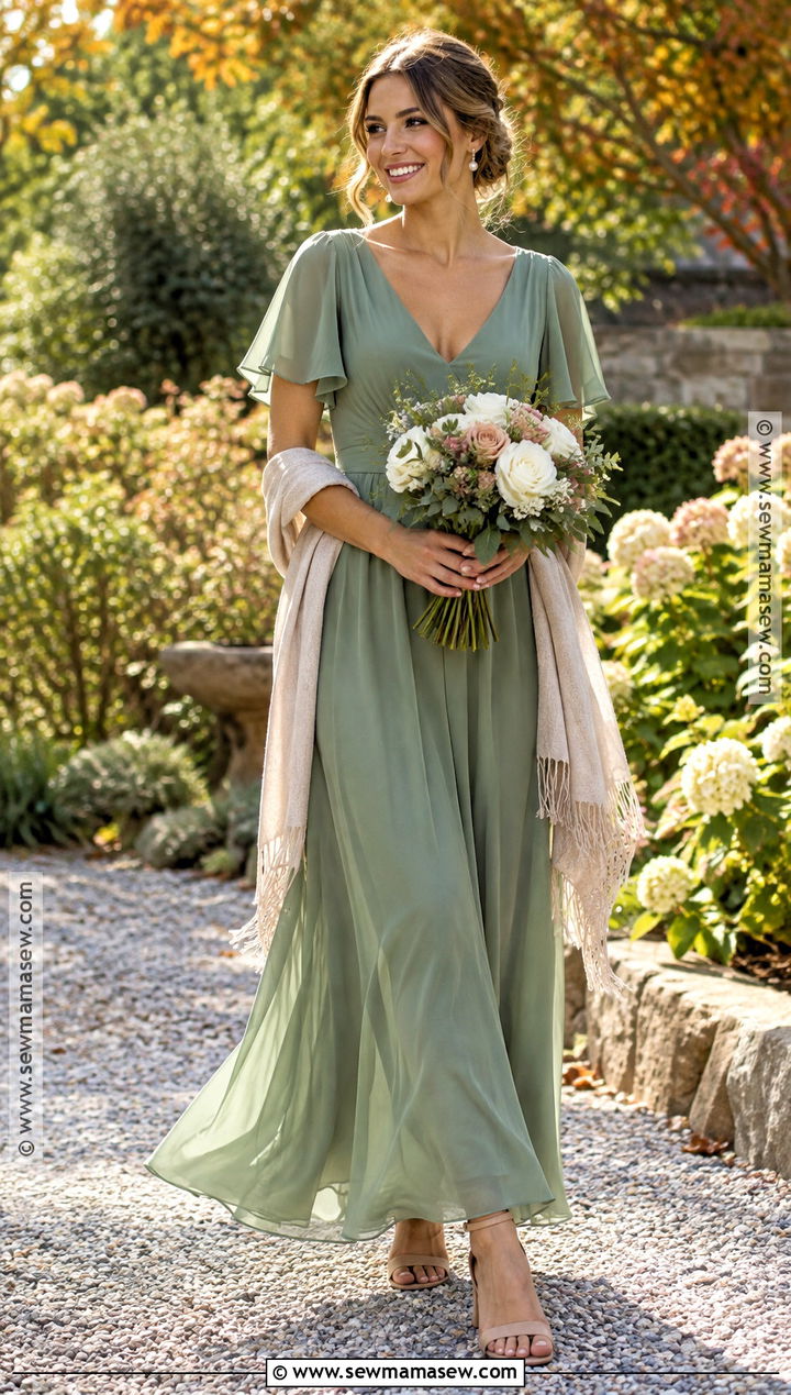 Sage Green Chiffon Bridesmaid Dress - 20 fall wedding colors bridesmaid dresses