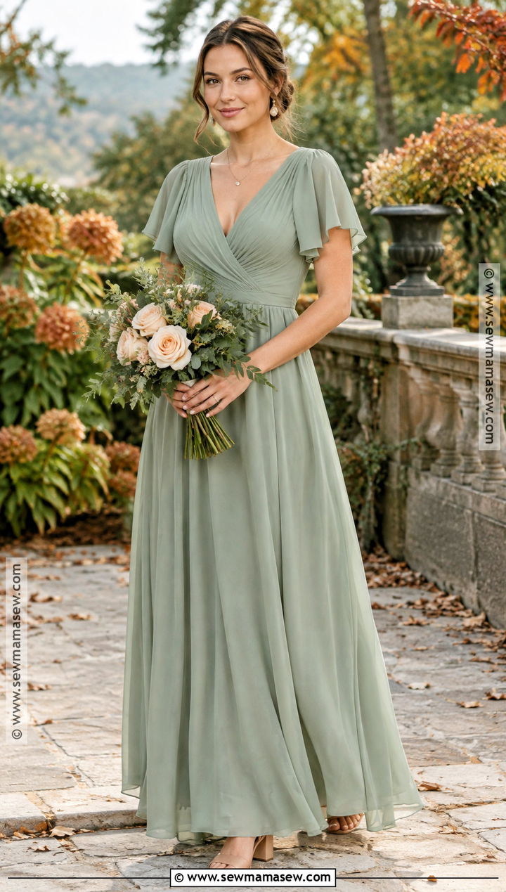 Sage Green Chiffon Bridesmaid Dress - 15 fall wedding bridesmaid dresses green
