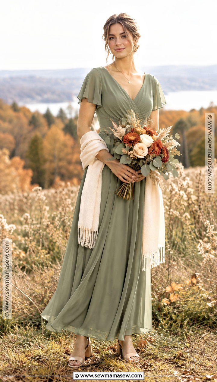 Sage Green Chiffon October Bridesmaid Dress - 15 rustic fall wedding ideas autumn october bridesmaid dresses