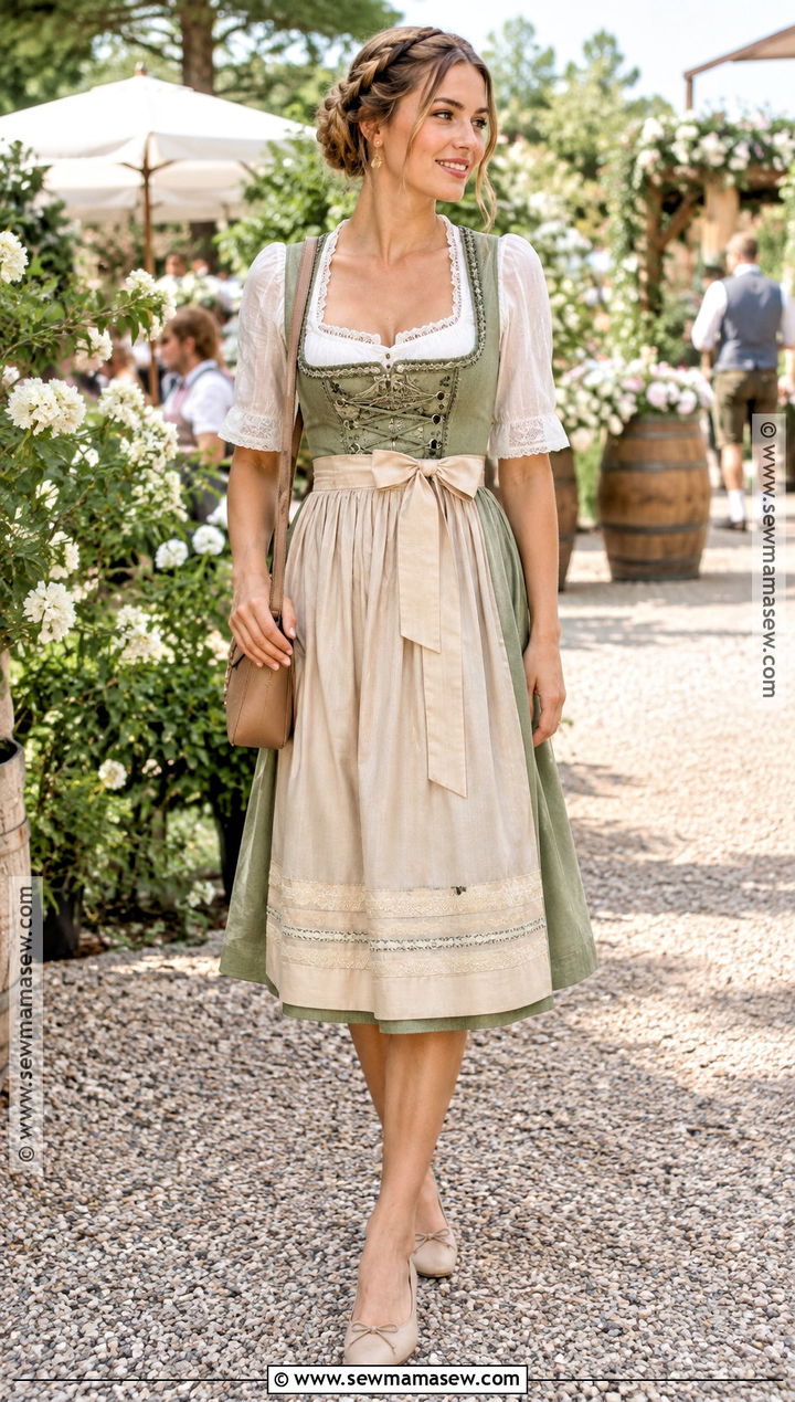 Sage Green Dirndl Oktoberfest Outfit - 15 October Fest Dress Ideas