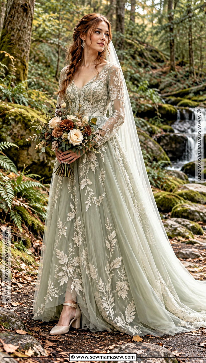 Sage Green Fall Forest Wedding Dress - 15 fall forest wedding dress ideas