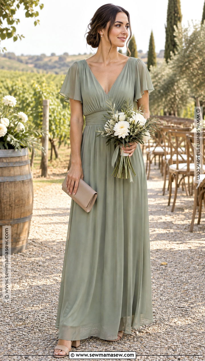 Sage Green Flutter Sleeve Fall Bridesmaid Dress - 25 fall wedding bridesmaid dresses