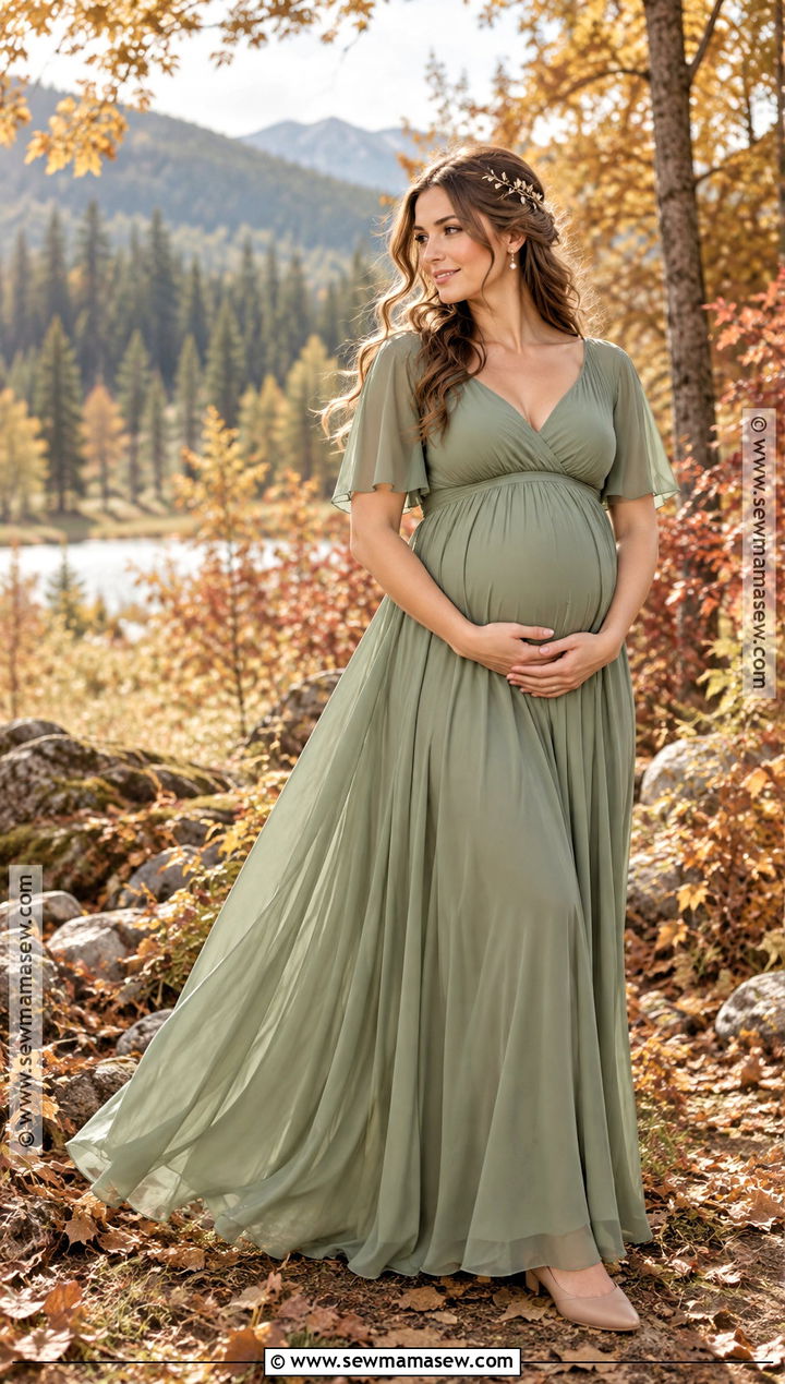 Sage Green Maternity Gown Fall Photoshoot - 20 maternity fall outfits photoshoot