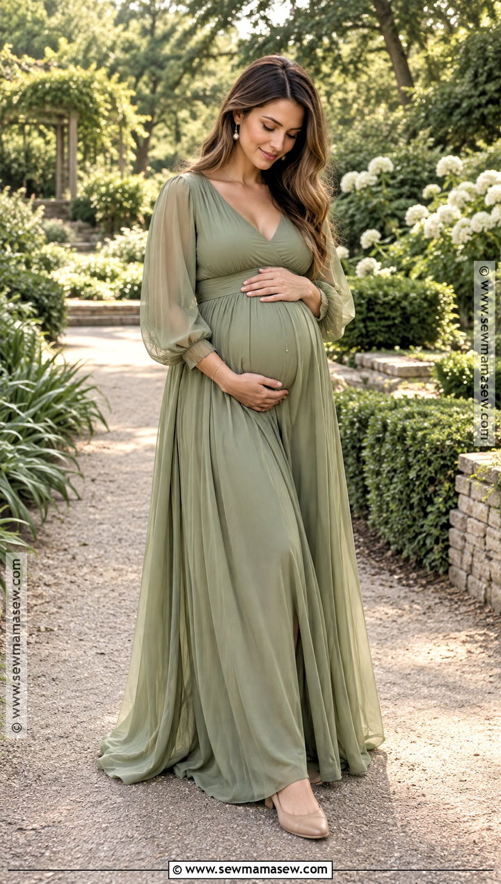 Sage Green Maternity Gown for September Pictures - 15 september maternity pictures outfits
