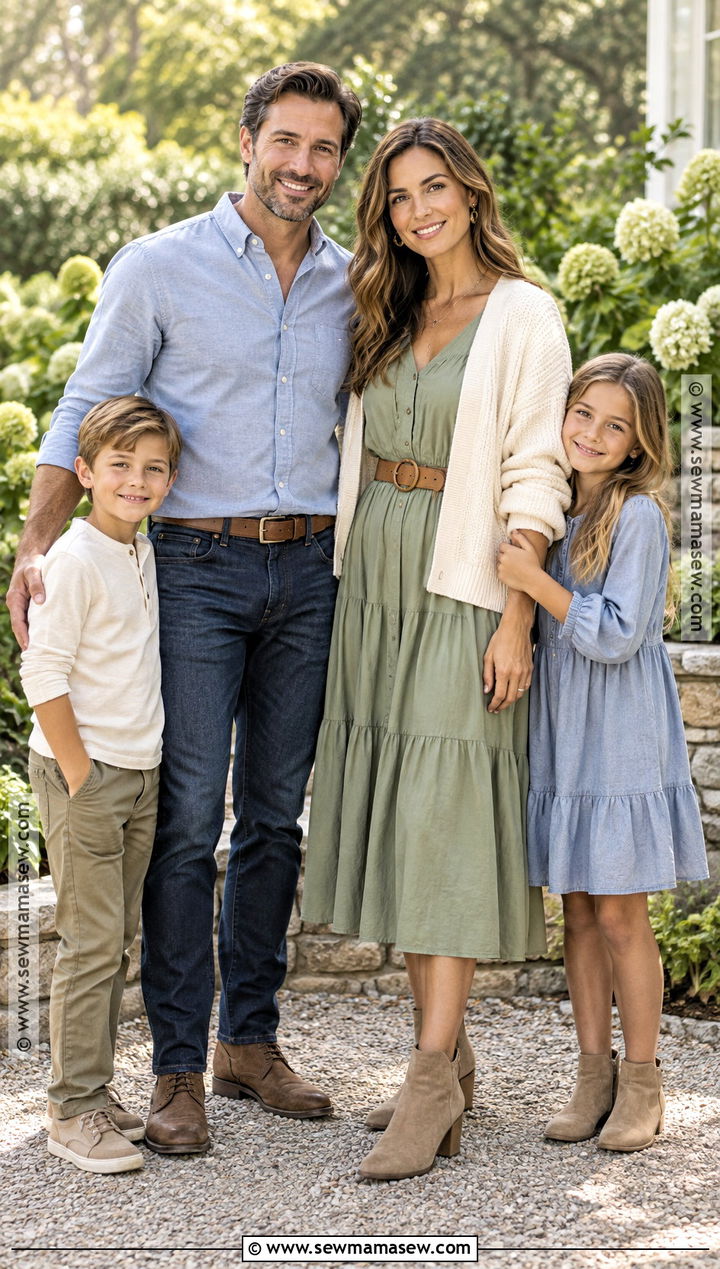 Sage Green Midi Dress With Cream Cardigan - 15 fall family picture dress ideas