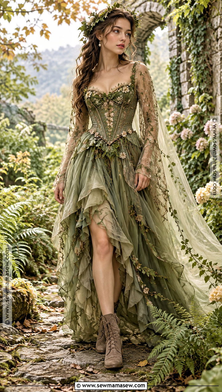 Sage Green Moss Fairy Gown - 15 Autumn Fantasy Gown Ideas