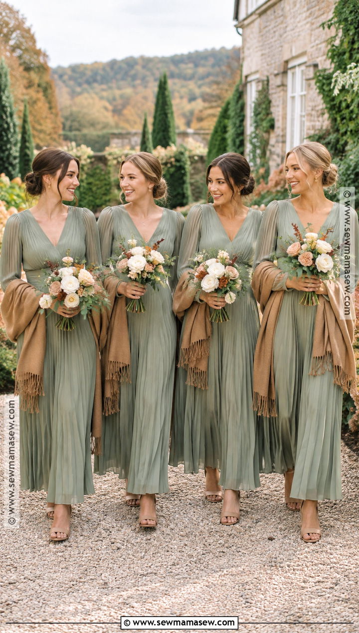Sage Green Pleated Bridesmaid Dresses - 15 october wedding ideas outdoor bridesmaid dresses