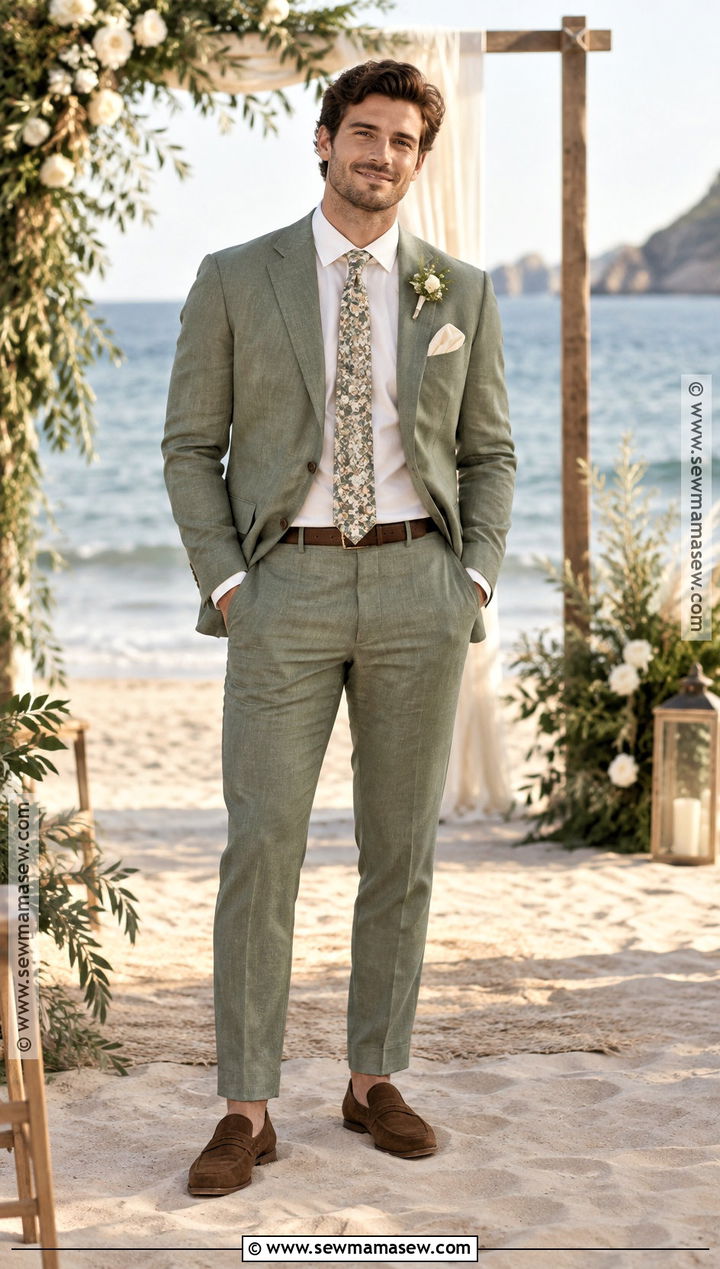 Sage Green Suit For A Fall Beach Wedding - 15 Fall Beach Wedding Mens Attire Ideas