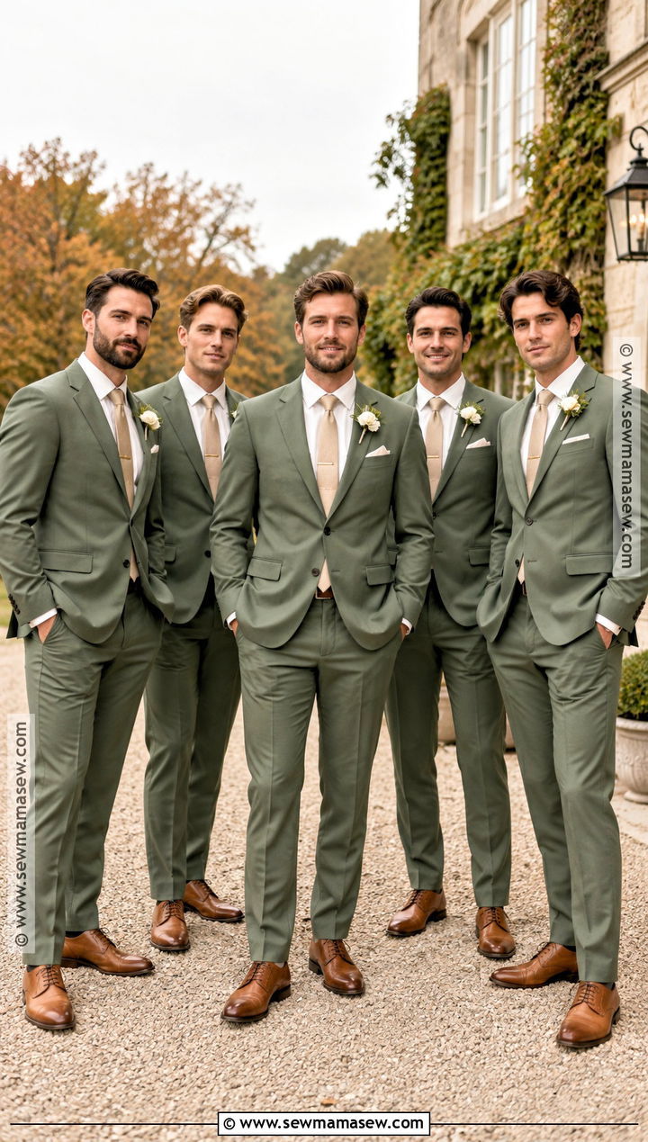 Sage Green Suit With Champagne Tie - 15 fall wedding groomsmen attire sage green ideas
