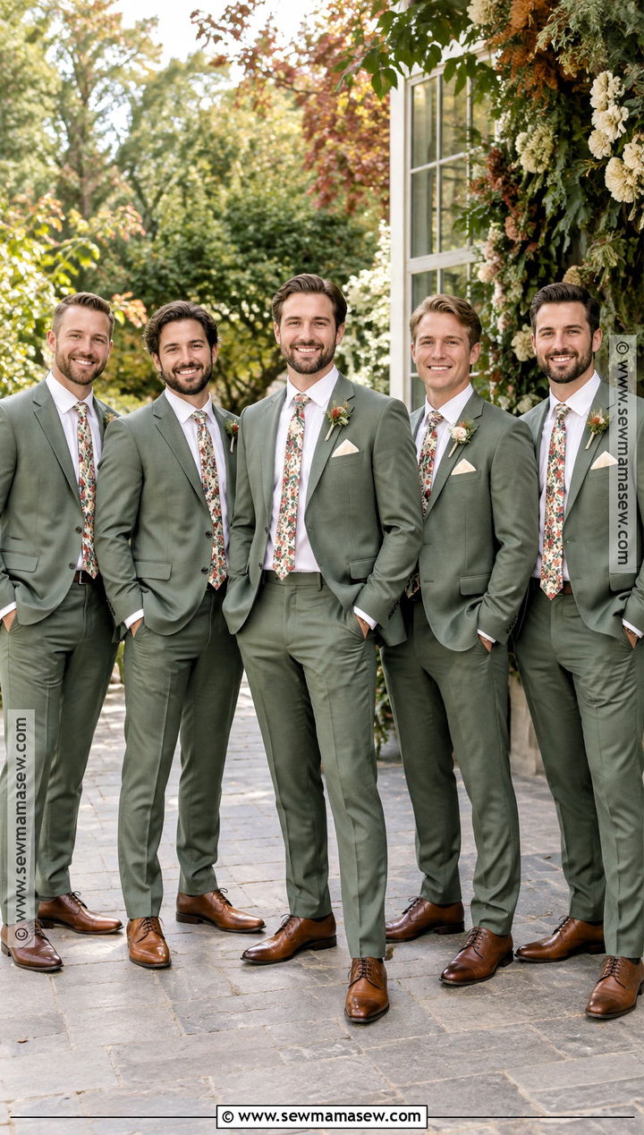 Sage Green Suit With Floral Tie - 15 fall wedding groomsmen attire sage green ideas