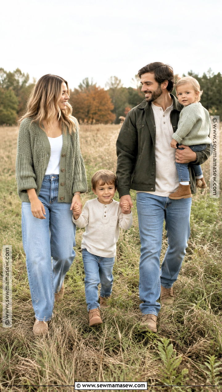 Sage Green Sweaters And Relaxed Jeans Family Outfit - 20 october family photos outfits jeans