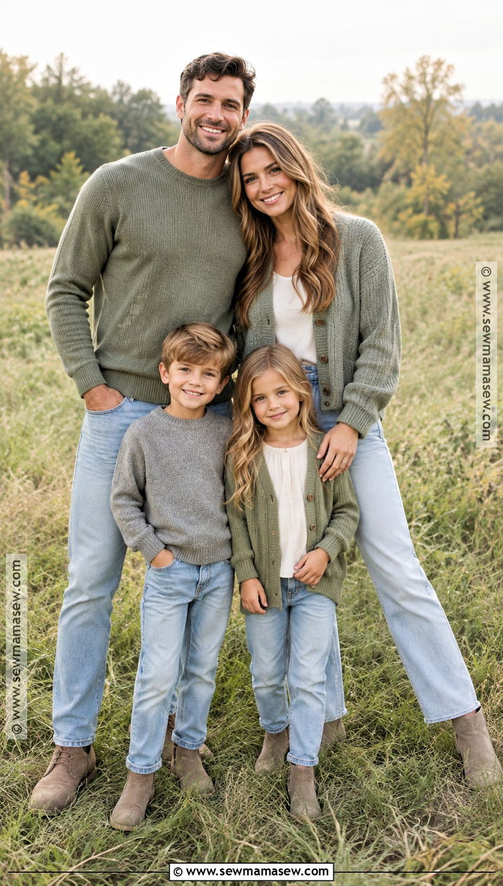 Sage Green Sweaters With Light Jeans For Fall Family Photos - 20 fall family photos jeans