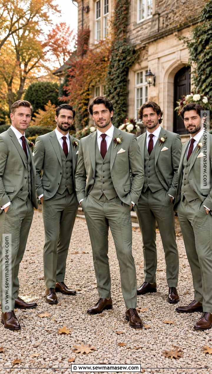 Sage Green Three Piece Groomsmen Suit - 15 fall wedding groomsmen attire sage green ideas
