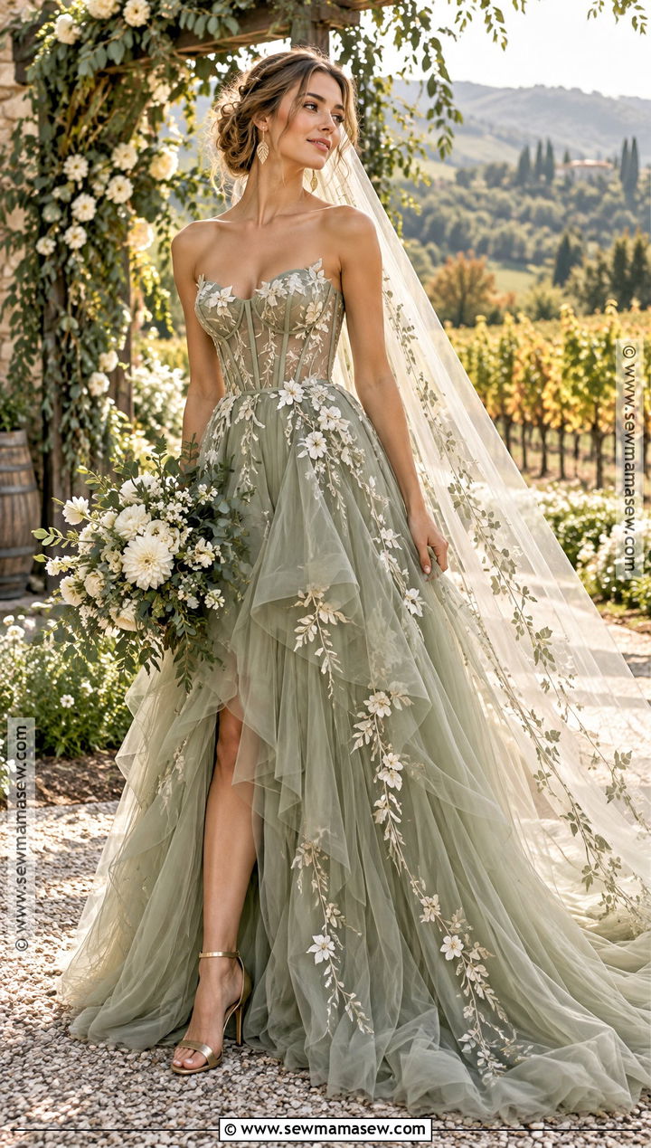 Sage Green Tulle Fall Wedding Dress - 20 fall color wedding dress ideas