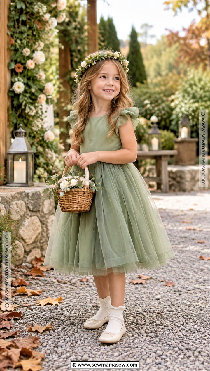 Sage Green Tulle Flower Girl Dress - 15 Fall Wedding Flower Girl Dress Ideas