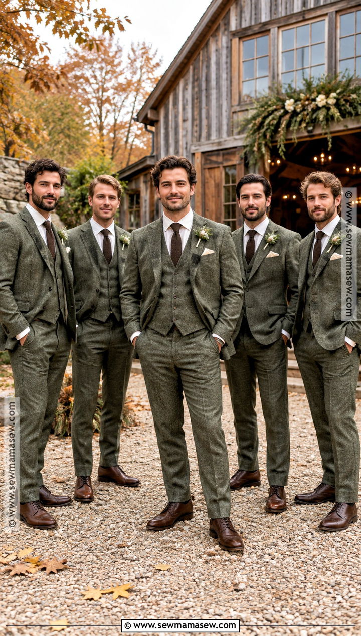Sage Green Tweed Groomsmen Suit - 15 fall wedding groomsmen attire sage green ideas
