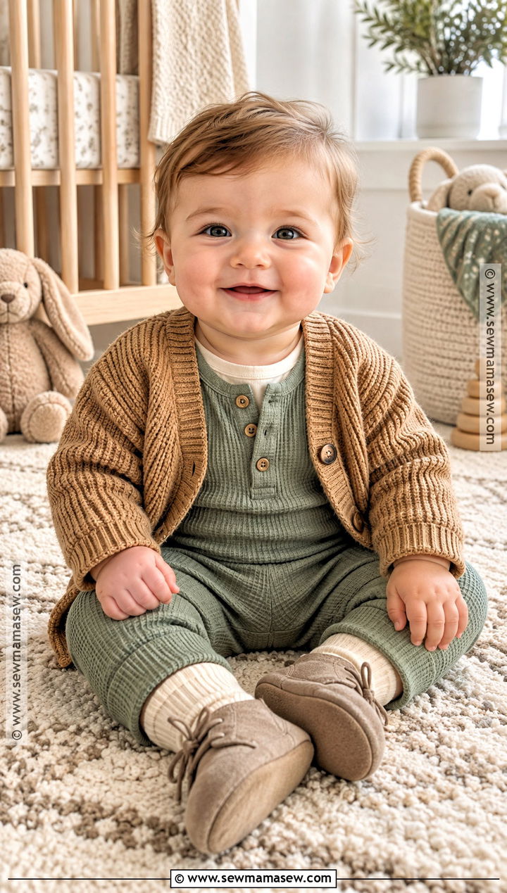 Sage Green Waffle Knit Baby Set - 15 autumn baby fashion set ideas