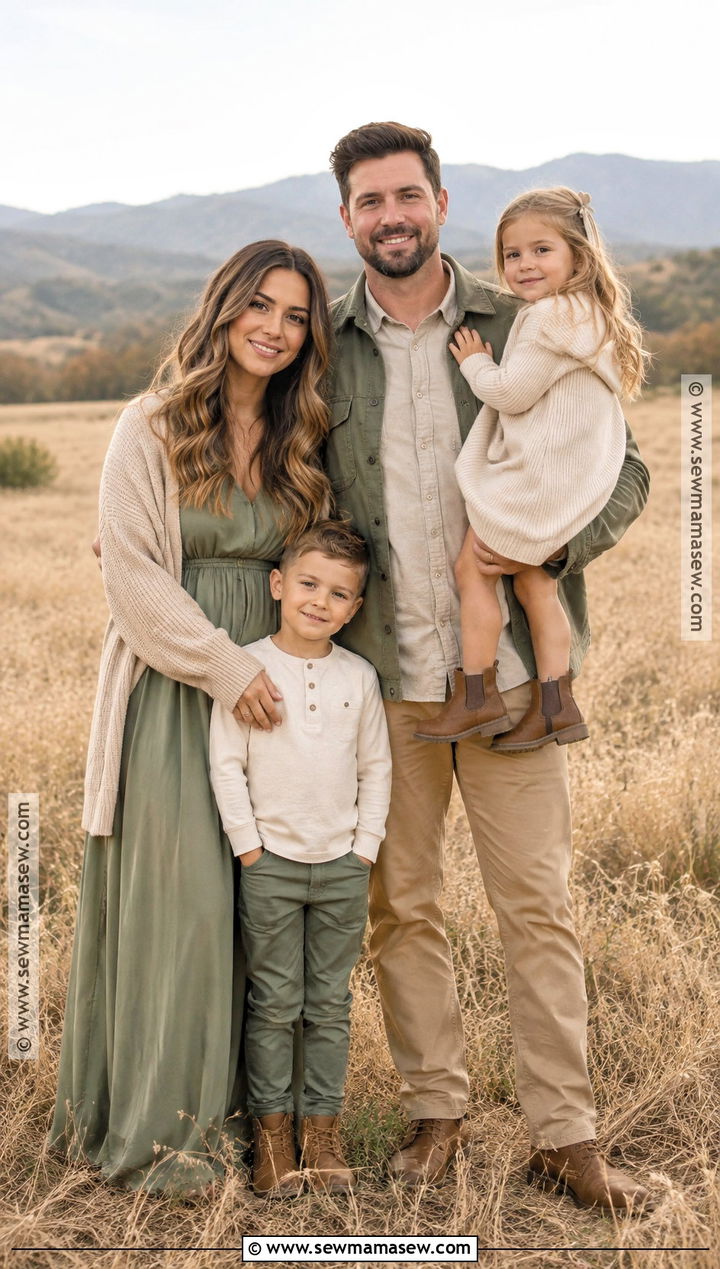 Sage Green and Beige Fall Family Photo Outfits - 20 Neutral Fall Family Photo Outfits