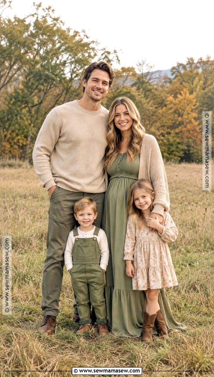 Sage Green and Beige Fall Family Picture Outfits - 20 family of 4 fall picture outfits