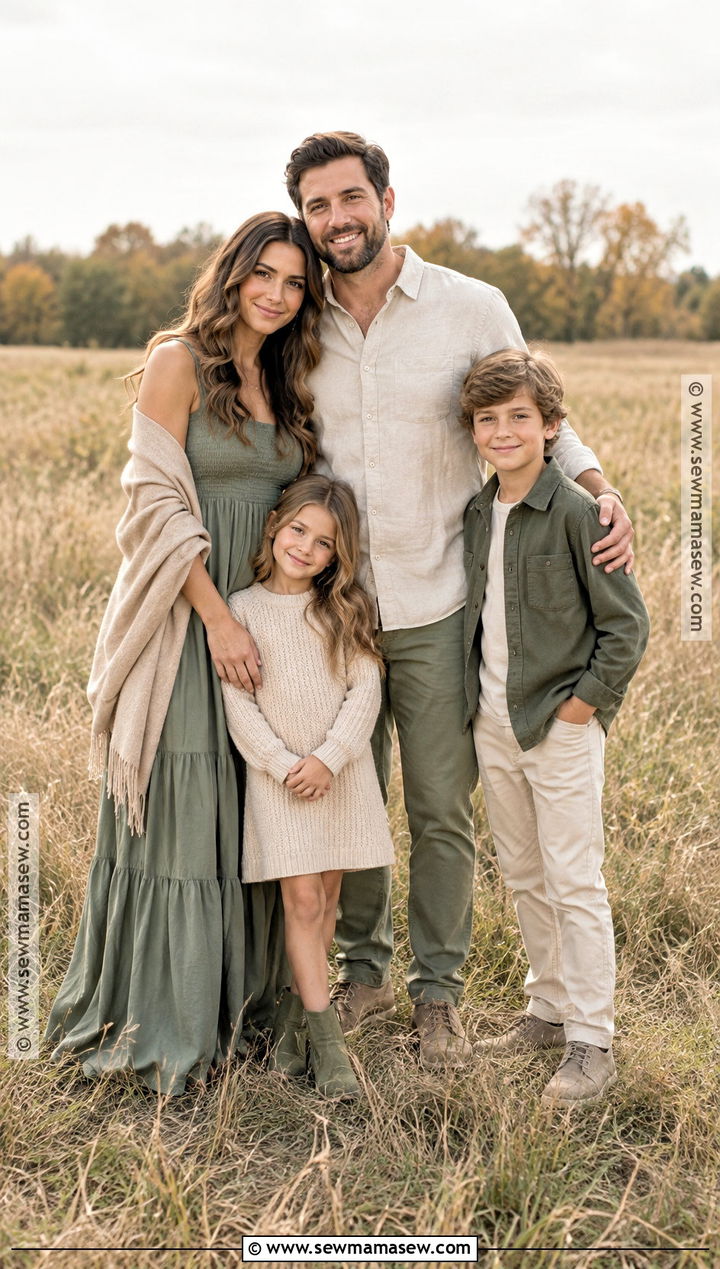 Sage Green and Beige Family Photo Outfits - 15 family photo fall outfits
