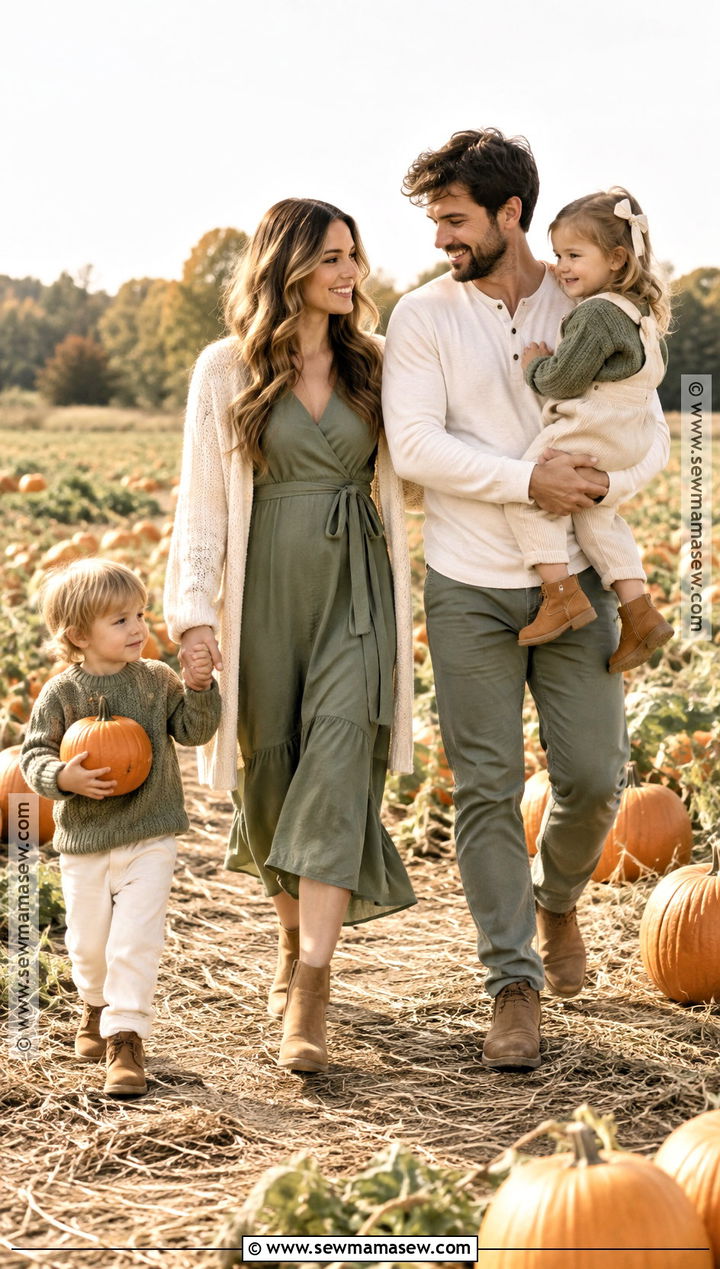 Sage Green and Cream Family Pumpkin Patch Outfit - 15 fall pumpkin patch outfit ideas for family