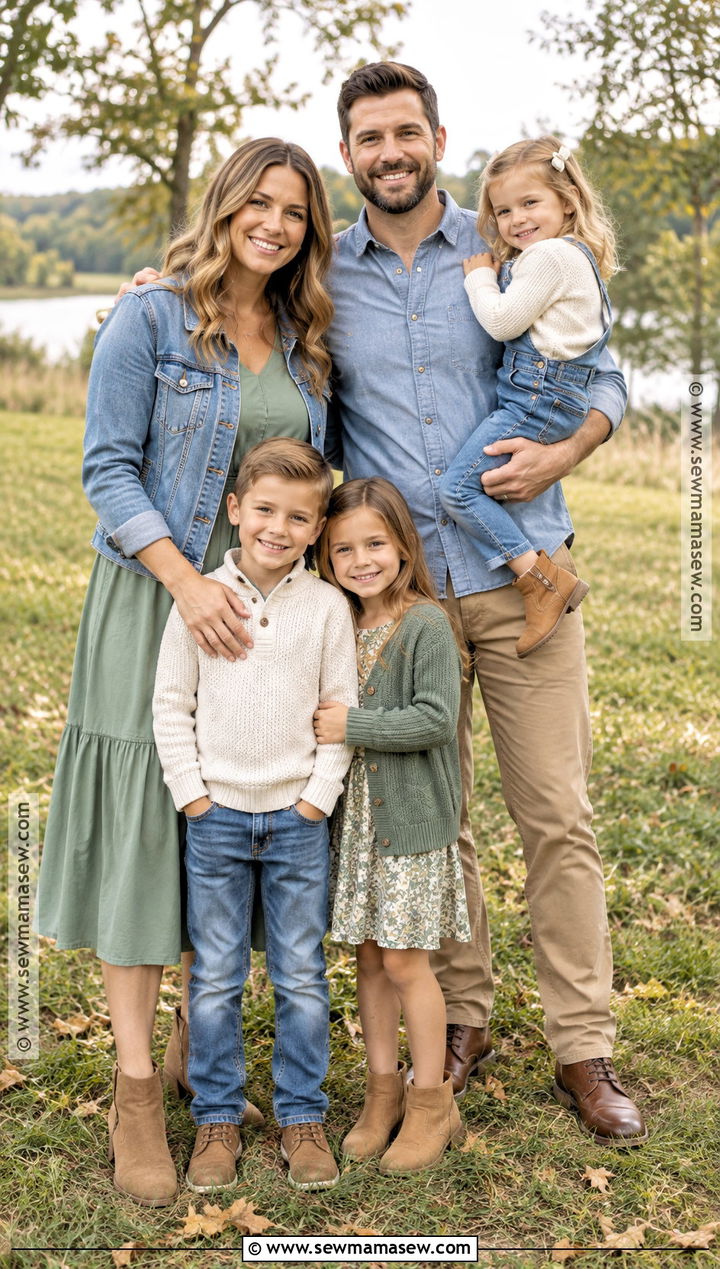 Sage Green and Denim Family Photo Outfit - 15 family photo outfits fall green