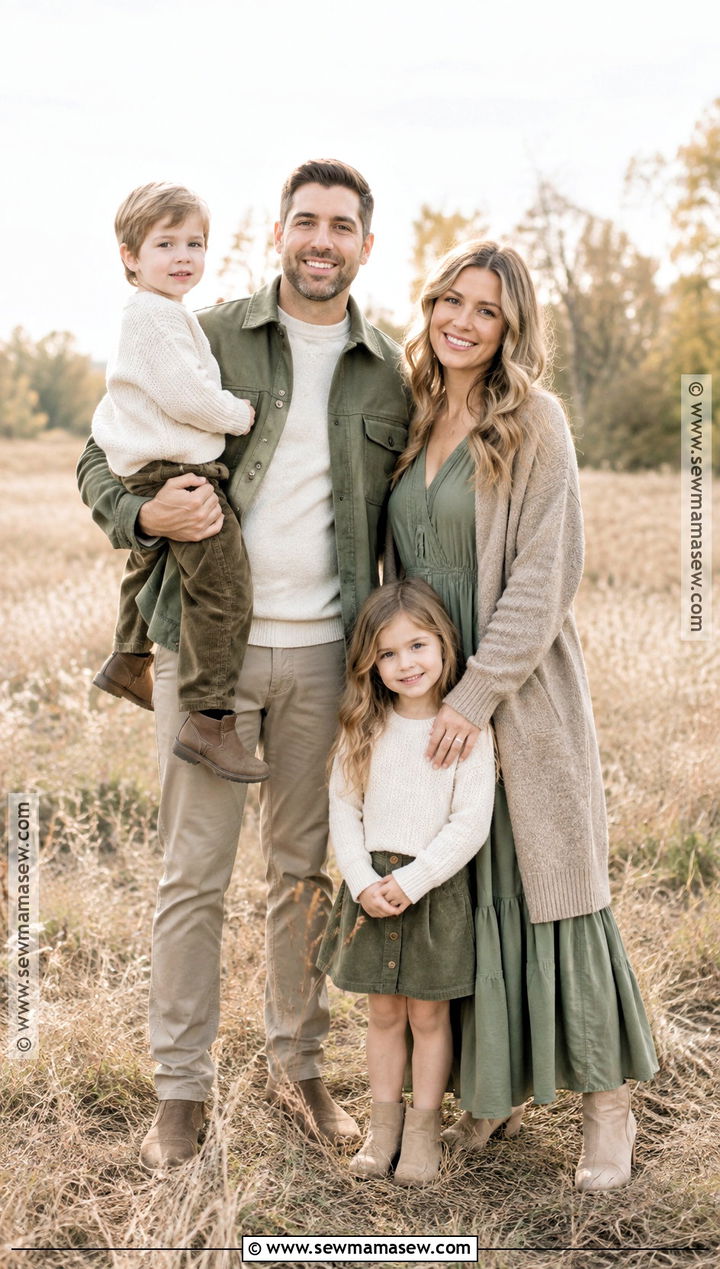 Sage Green and Taupe Family Photo Outfits - 15 fall family photo outfit inspiration ideas