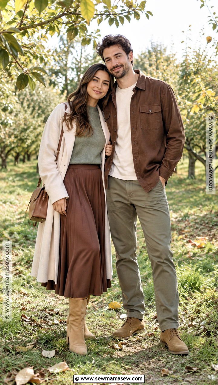 Sage Green and Warm Brown Fall Couple Photo Outfits - 15 Fall Couple Photo Outfits Color Combos