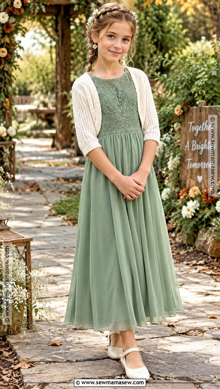 Sage Lace Junior Bridesmaid Dress - 15 Fall Wedding Junior Bridesmaid Dresses