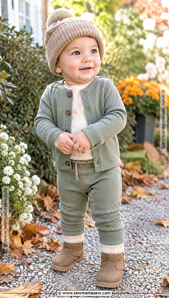 Sage Matching Set And Beanie Fall Baby Outfit - 20 fall baby outfits
