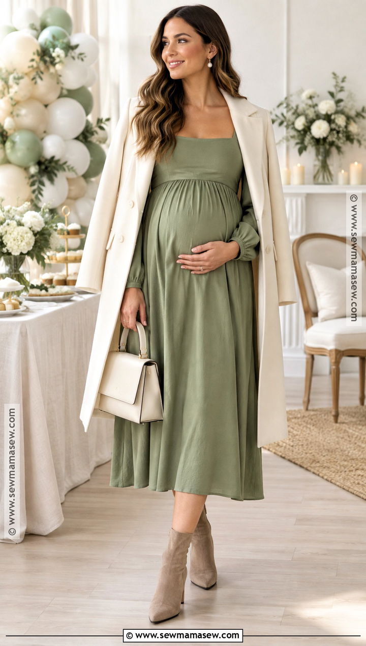 Sage Maternity Dress With Cream Accessories - 20 fall maternity dresses