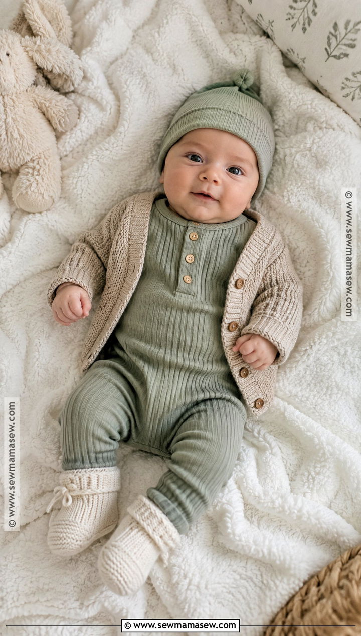 Sage Romper And Knit Booties Baby Boy Fall Outfit - 15 Baby Boy Fall Outfits 0-3 Months