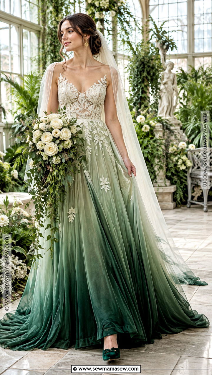 Sage To Emerald Ombre Wedding Dress - 15 fall ombre wedding dress ideas