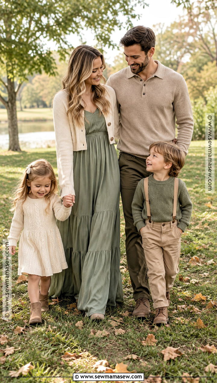 Sage and Beige Fall Family Outfit - 15 fall outfits for family pictures outside