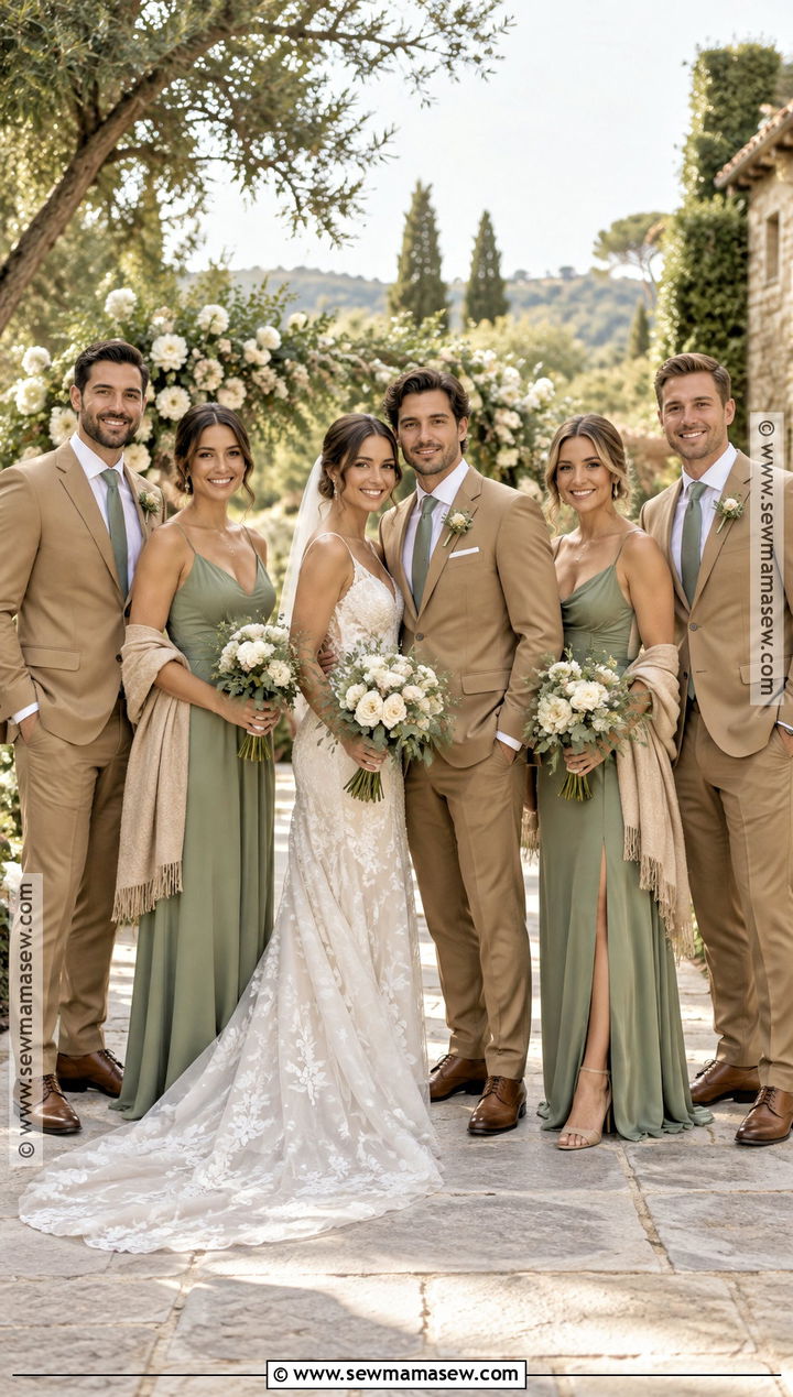 Sage and Camel Fall Wedding Party Attire - 15 fall wedding party attire color palettes ideas