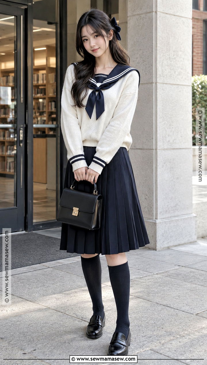 Sailor Collar Sweater And Midi Skirt Shoujo Girl Fall Outfit - 20 shoujo girl fall outfits