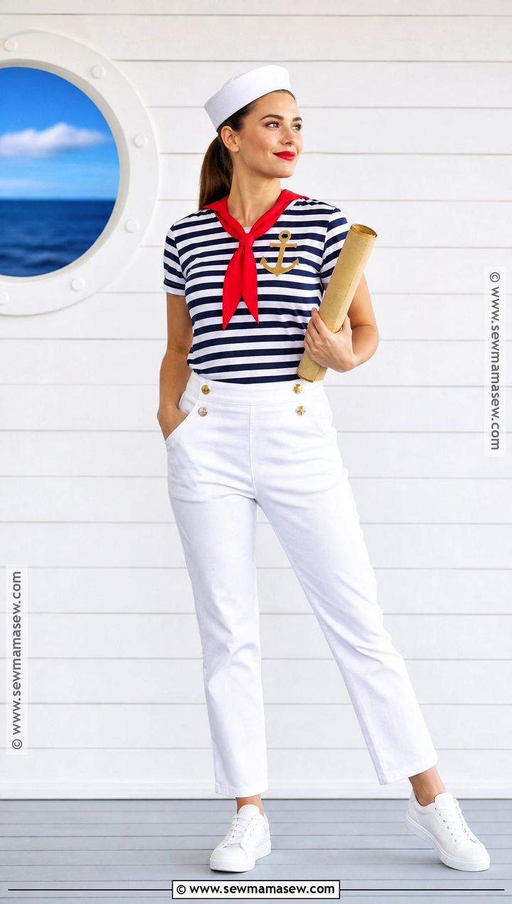 Sailor Costume With Navy And White Clothes - 35 Easy At Home Halloween Costumes