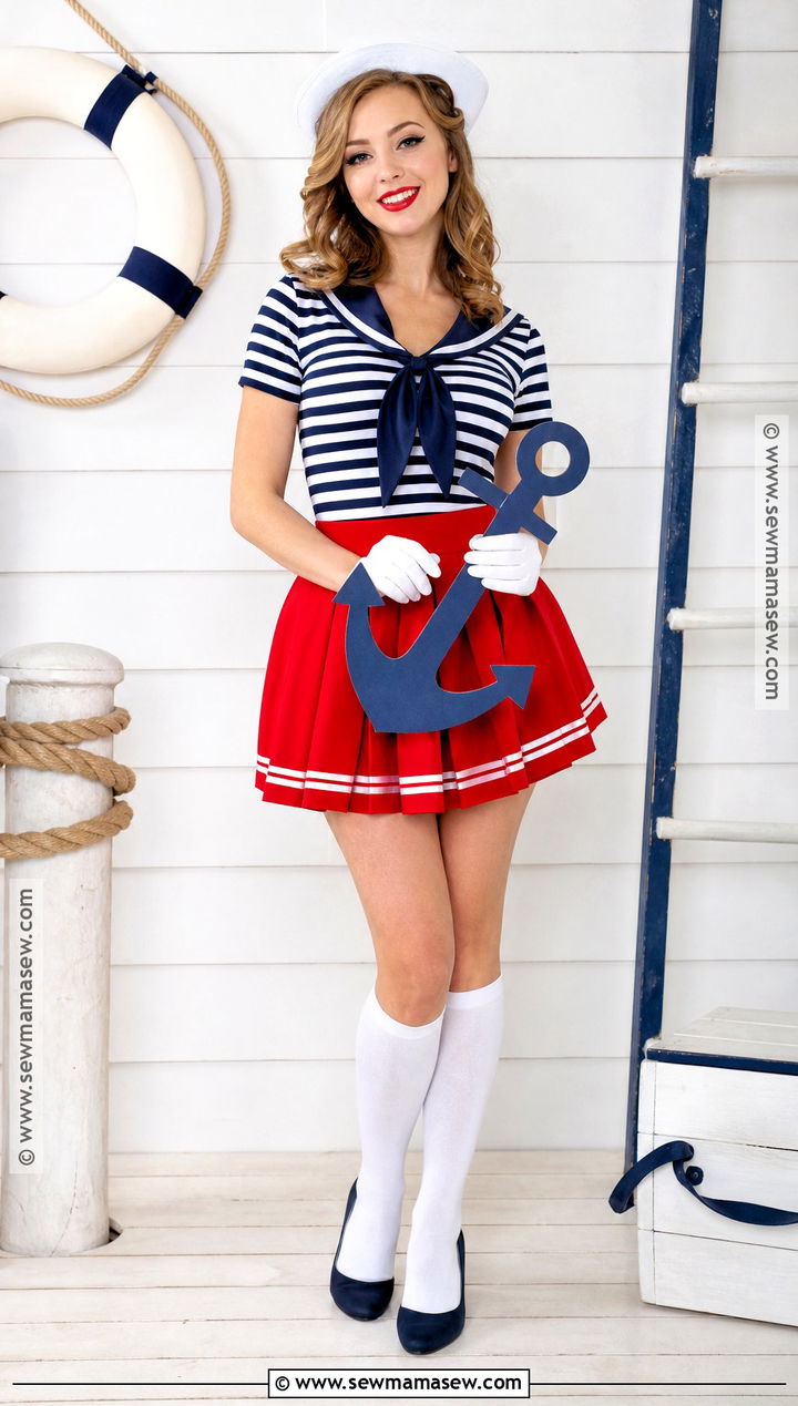 Sailor Costume With Red Pleated Skirt - 30 Red Skirt Halloween Costume Ideas