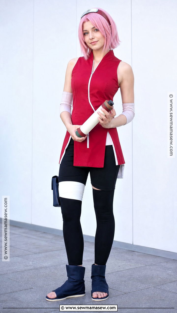 Sakura Haruno Costume With Red Tunic - 35 pink hair halloween costume ideas