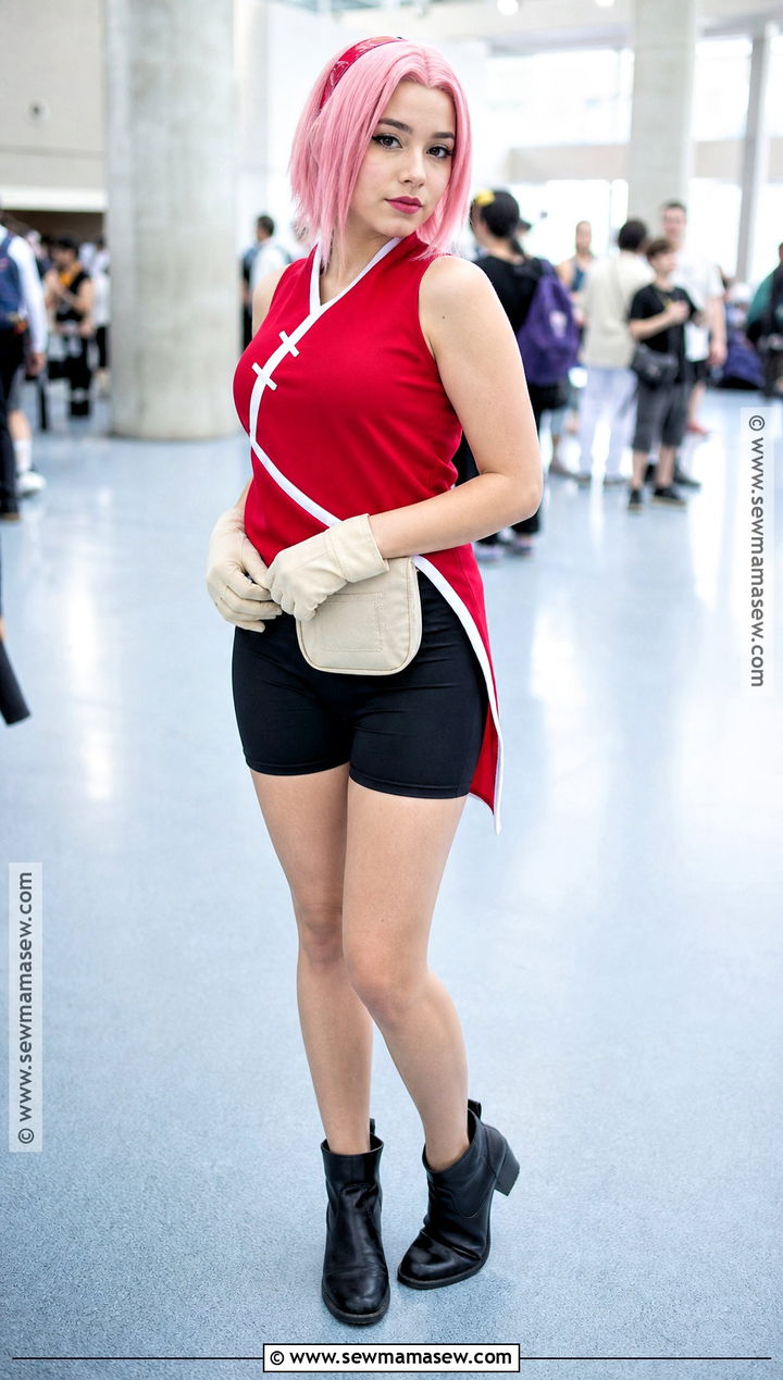 Sakura Haruno Costume With Red Tunic And Pink Wig - 30 easy anime costumes