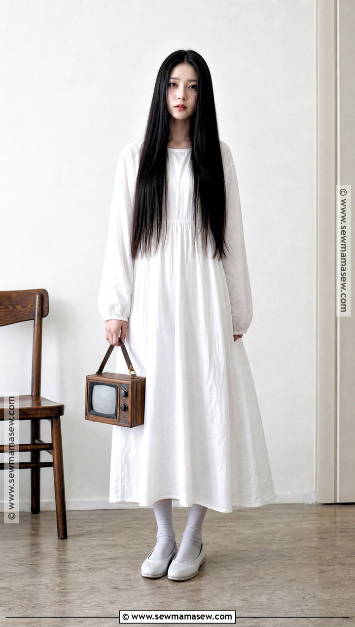 Samara Morgan Costume With White Dress - 30 long black hair halloween costumes