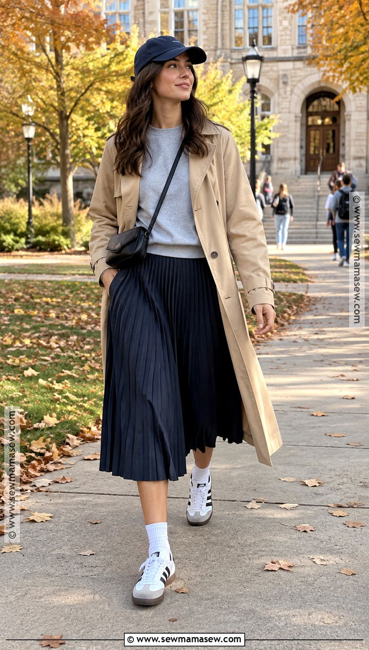 Samba With Pleated Midi Skirt and Sweatshirt - 20 samba fall outfits for women