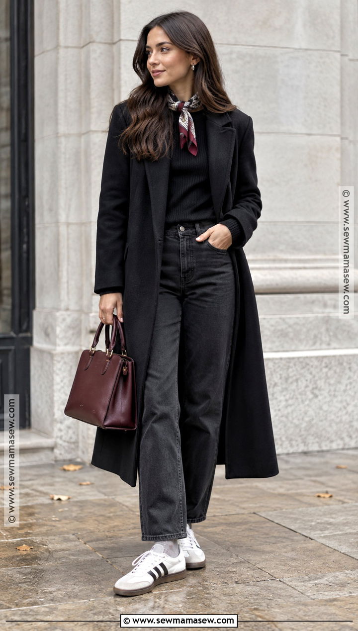 Sambas With Black Jeans And Black Coat - 20 Fall Outfits With Sambas