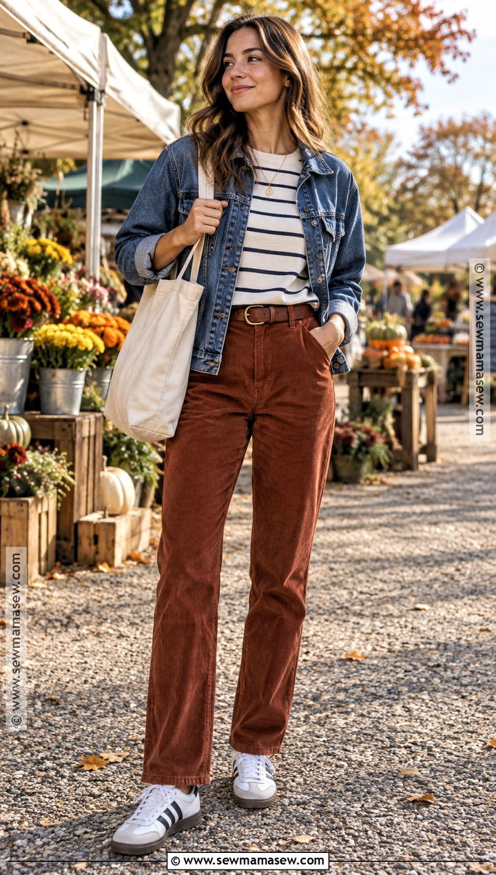 Sambas With Corduroy Pants And Denim Jacket - 20 Fall Outfits With Sambas